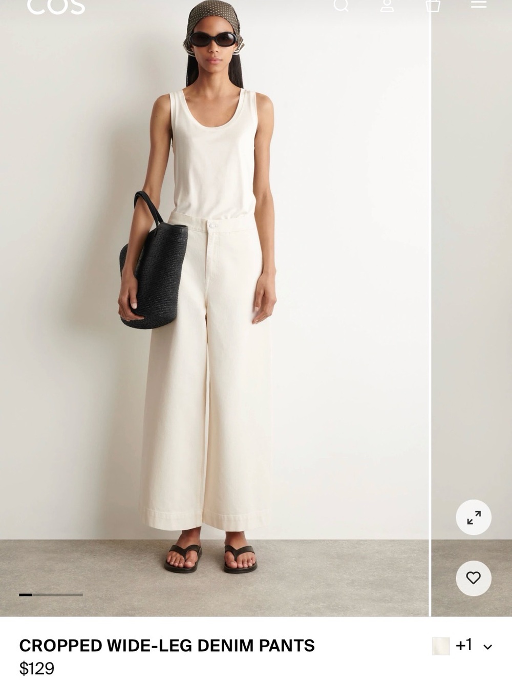 COS Facade Turn-up Cream Ankle-Length Cropped Jeans with Cuffed Hem